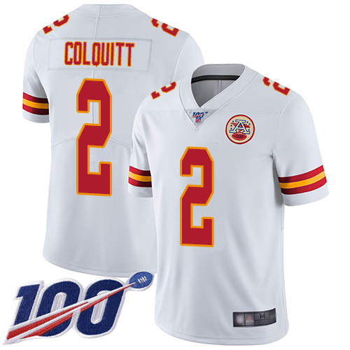 Men Kansas City Chiefs 2 Colquitt Dustin White Vapor Untouchable Limited Player 100th Season Football Nike NFL Jersey